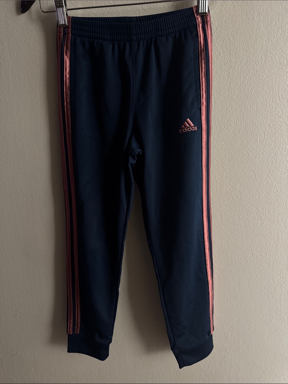 adidas Kids Navy Joggers with Pink Side Stripes